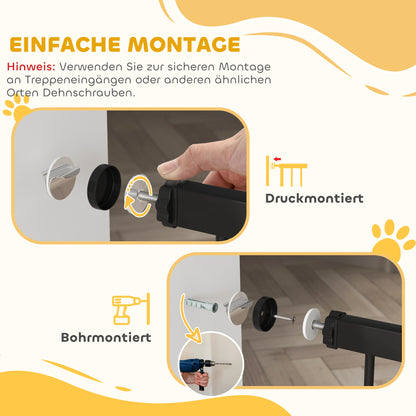 PawHut Haustiertor, 77 cm Treppengatter, verstellbare Breite 76-104 cm, mit Katzentür, für Treppen und Türöffnungen, Schwarz