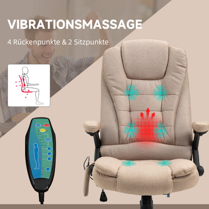 Vinsetto Massagesessel mit Wärmefunktion, Ergonomischer Schreibtischstuhl, höhenverstellbar, 68L x 72B x 110-120 cm, Braun