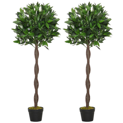 Outsunny 2er-Set Künstlicher Lorbeerbaum, 120 cm, Kunstpflanzen im Zementtopf, Kunststoff-Pflanzen für drinnen und draußen, Grün