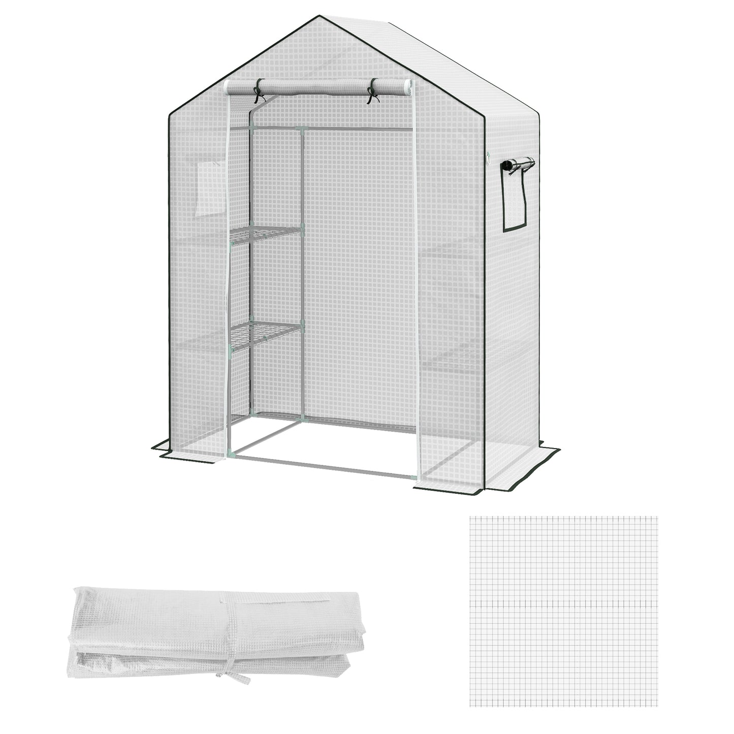 Outsunny Ersatzfolie für Gewächshaus, Ersatzabdeckung mit UV-Schutz, Rolltür, Seitenfenster, 140 x 73 x 190 cm, Weiß