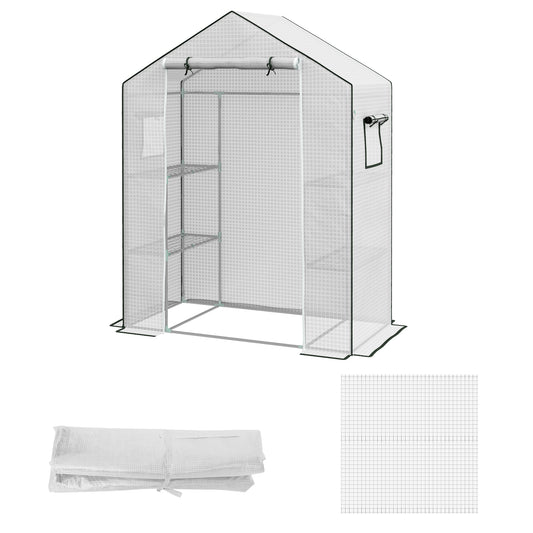 Outsunny Ersatzfolie für Gewächshaus, Ersatzabdeckung mit UV-Schutz, Rolltür, Seitenfenster, 140 x 73 x 190 cm, Weiß