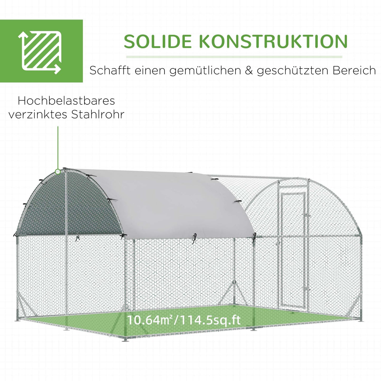 PawHut Gehege für Kleintiere, Outdoor-Freilaufgehege für Hühner, Kaninchen, Enten, stabile Konstruktion, Stahl und Oxford-Stoff