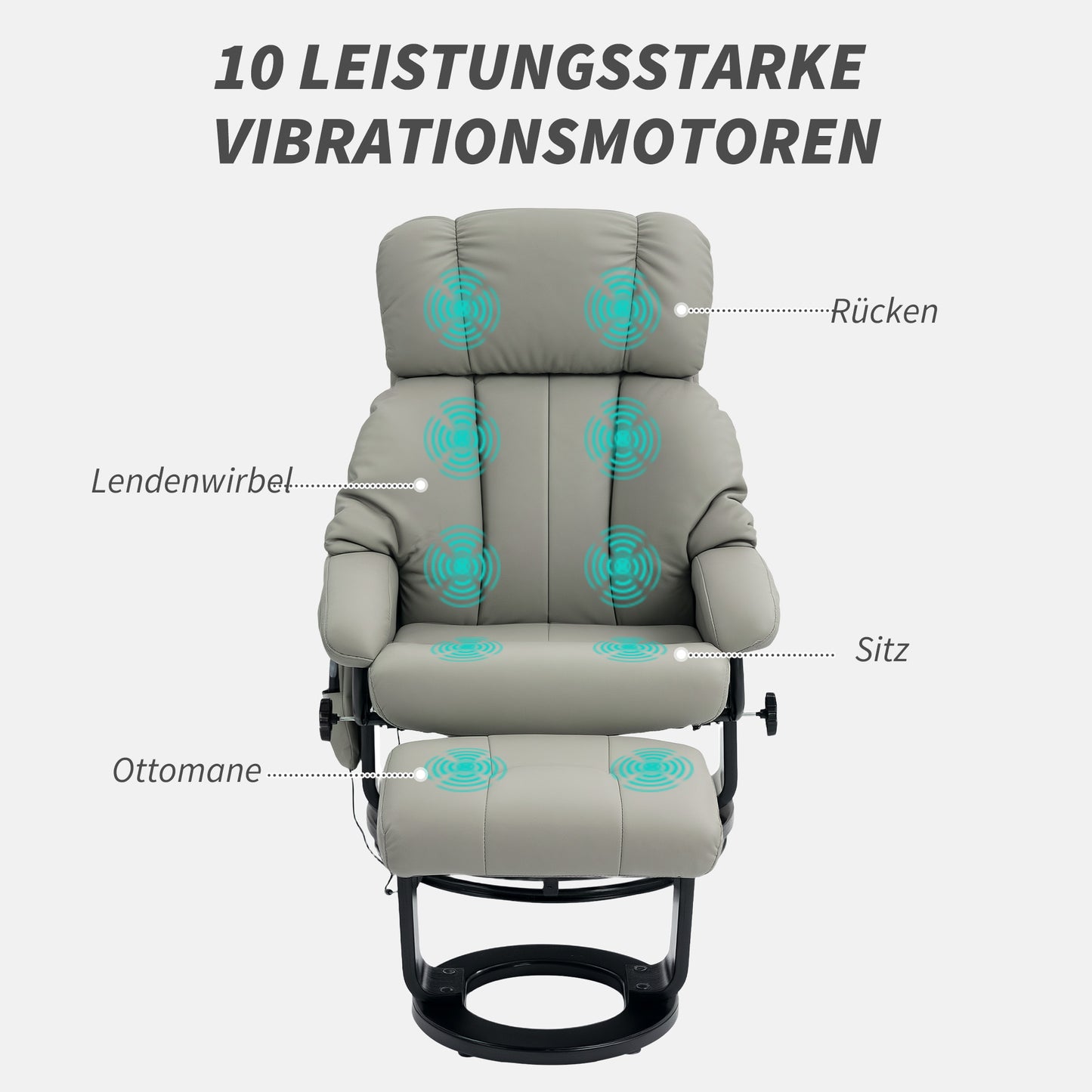 HOMCOM Relaxsessel Massagefunktion Fernsehsessel mit Seitentasche, Kunstleder, Grau