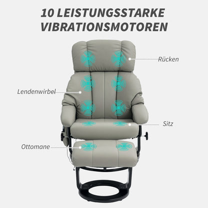 HOMCOM Relaxsessel Massagefunktion Fernsehsessel mit Seitentasche, Kunstleder, Grau