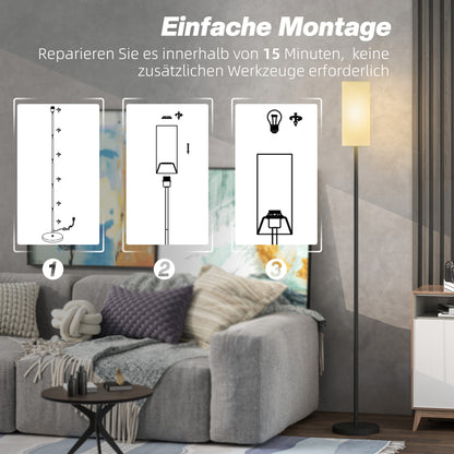 HOMCOM Stehlampe, Schirm in Leinenoptik, Metallstange, Fußschalter, Weiß