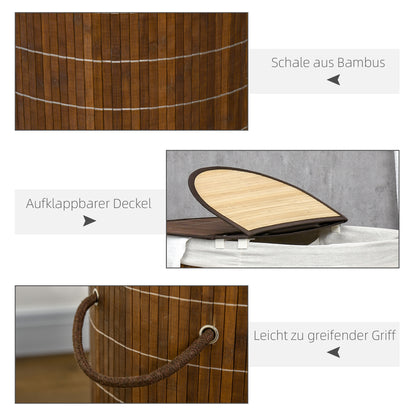 HOMCOM Wäschekorb Wäschesammler, 100L Fassungsvermögen, abnehmbarer Deckel, 38 cm x 38 cm x 57 cm, Braun