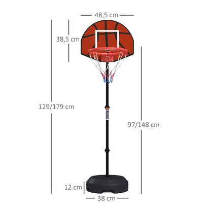 SPORTNOW Basketballständer, höhenverstellbar, Magnet-Dartscheibe, 98-148cm, Schwarz