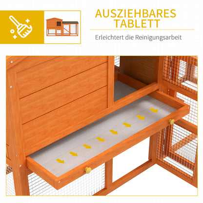 PawHut Kleintierstall, Kleintierkäfig, Outdoor-Kaninchenstall, Freilaufgehege, winterfest, Massivholz, 150 x 45 x 85 cm, Orange