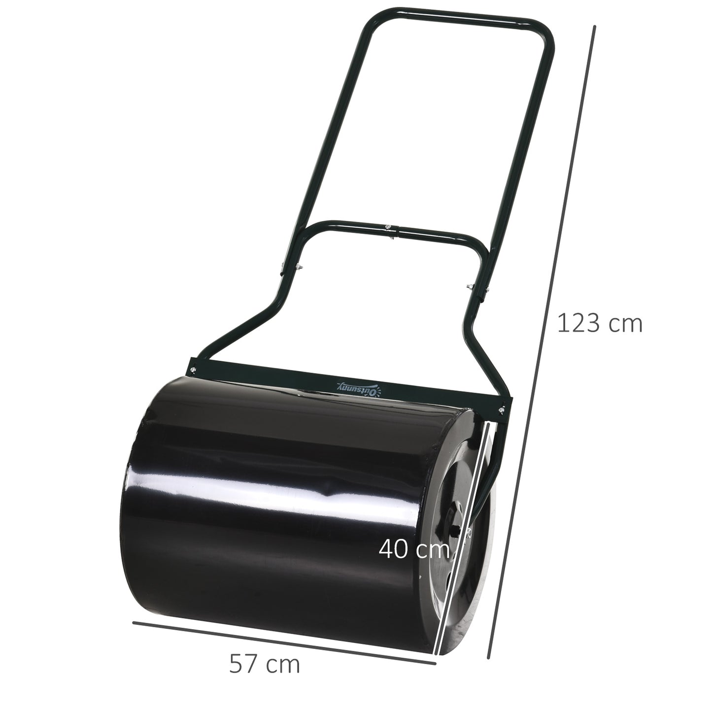 Outsunny Rasenwalze mit U-Griff, Gartenwalze, Gartenrolle, 40 cm Durchmesser, 60 L Wasser-/Sandfüllung, Metall, Schwarz 57 x 40 x 123 cm