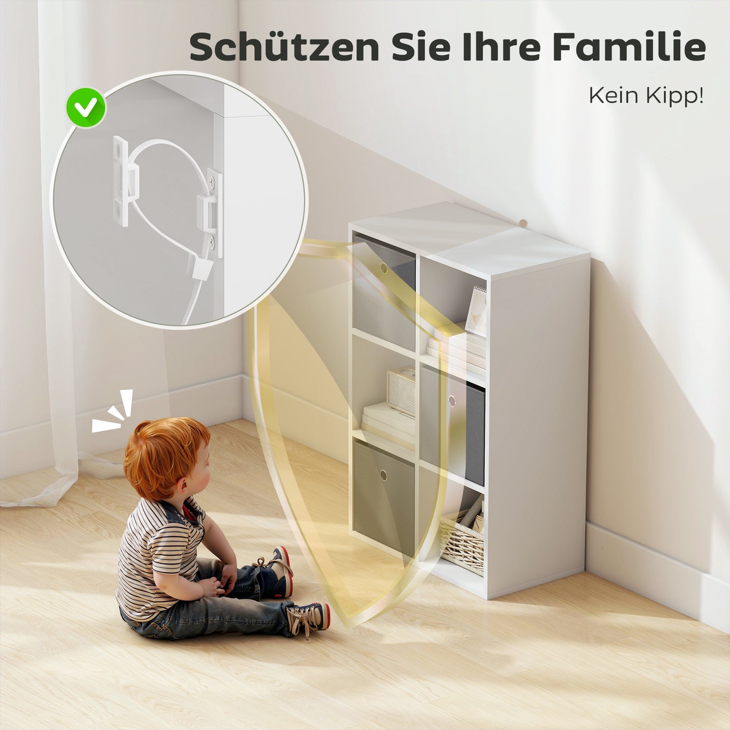 HOMCOM Regal mit 6 Fächern und 3 Stoffschubladen, Aufbewahrungsregal, vielseitig, Grau