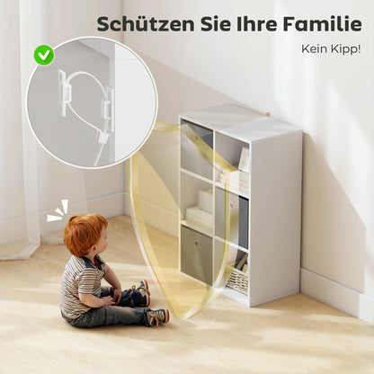 HOMCOM Regal mit 6 Fächern und 3 Stoffschubladen, Aufbewahrungsregal, vielseitig, Grau