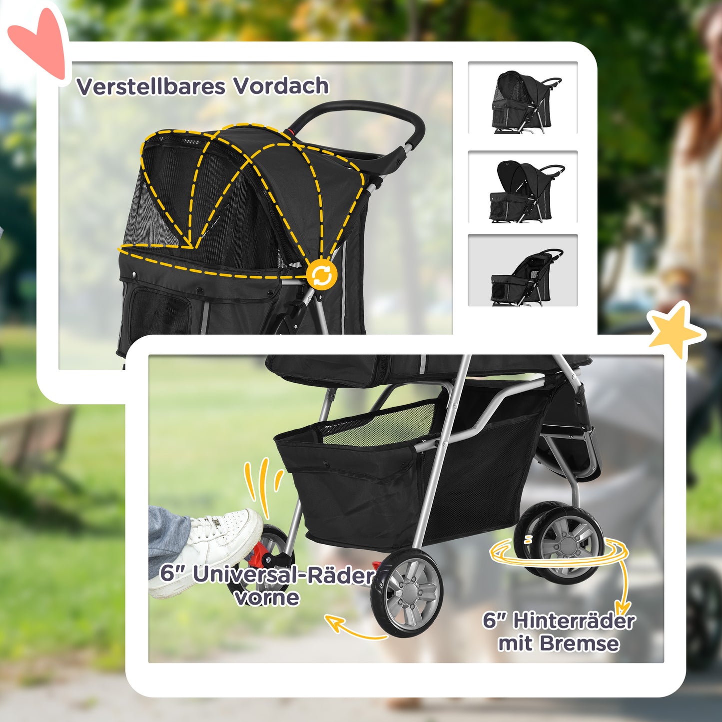 PawHut Hundewagen Hundebuggy klappbar für Hunde & Katzen bis 10 kg 75 x 45 x 97 cm Dunkelgrau