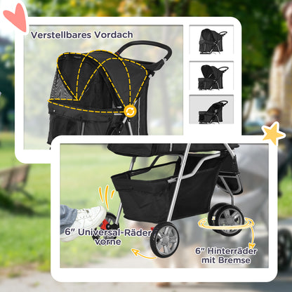 PawHut Hundewagen Hundebuggy klappbar für Hunde & Katzen bis 10 kg 75 x 45 x 97 cm Dunkelgrau