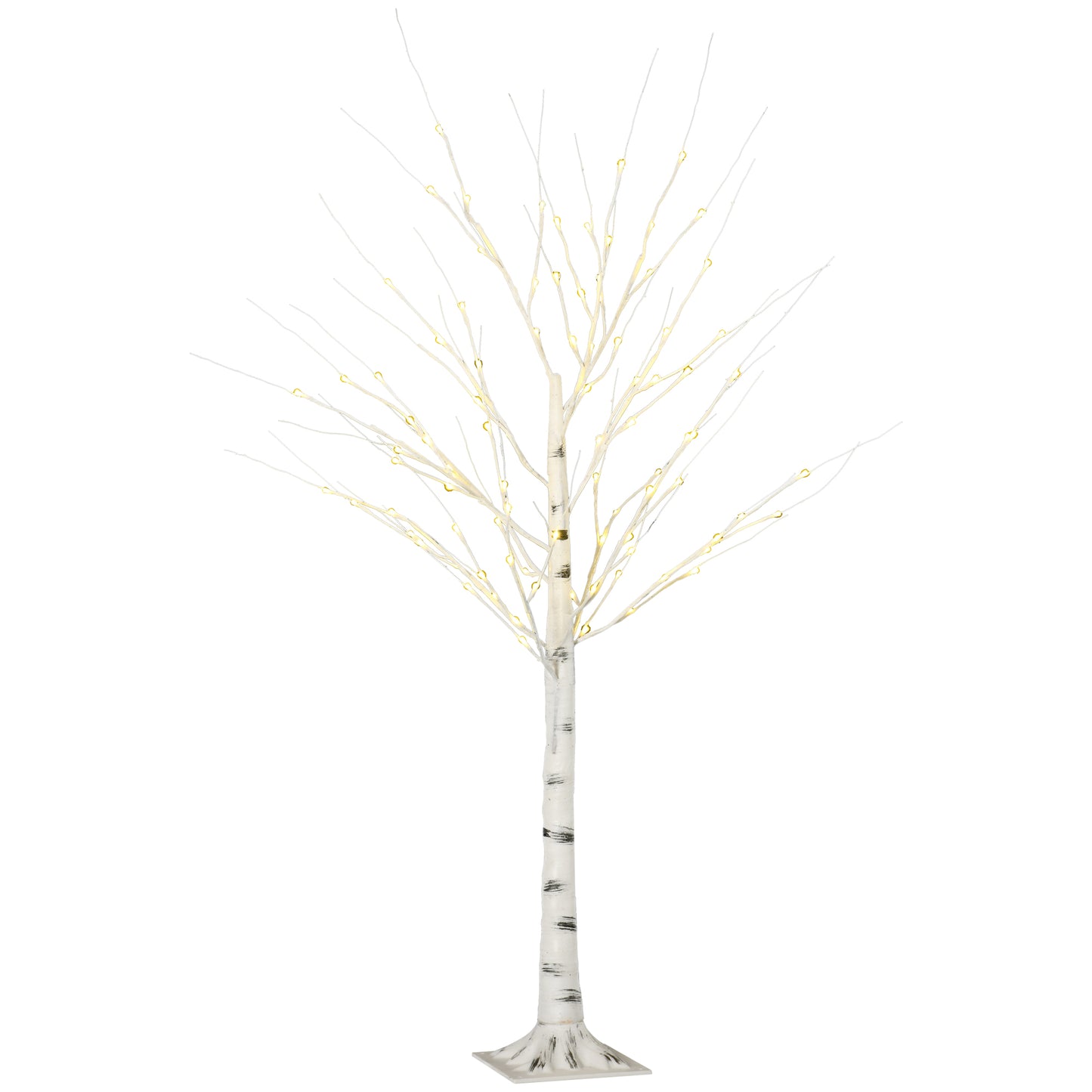 HOMCOM Künstliche Birke mit LEDs, biegsame Äste, Kunststoff und Metall, 150 cm, Weiß