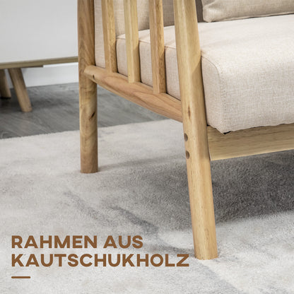 HOMCOM 2-Sitzer Sofa, Stoffbezug in Leinenoptik, kompakt, bis 200 kg, Holzrahmen, 123L x 69B x 74H cm, Beige