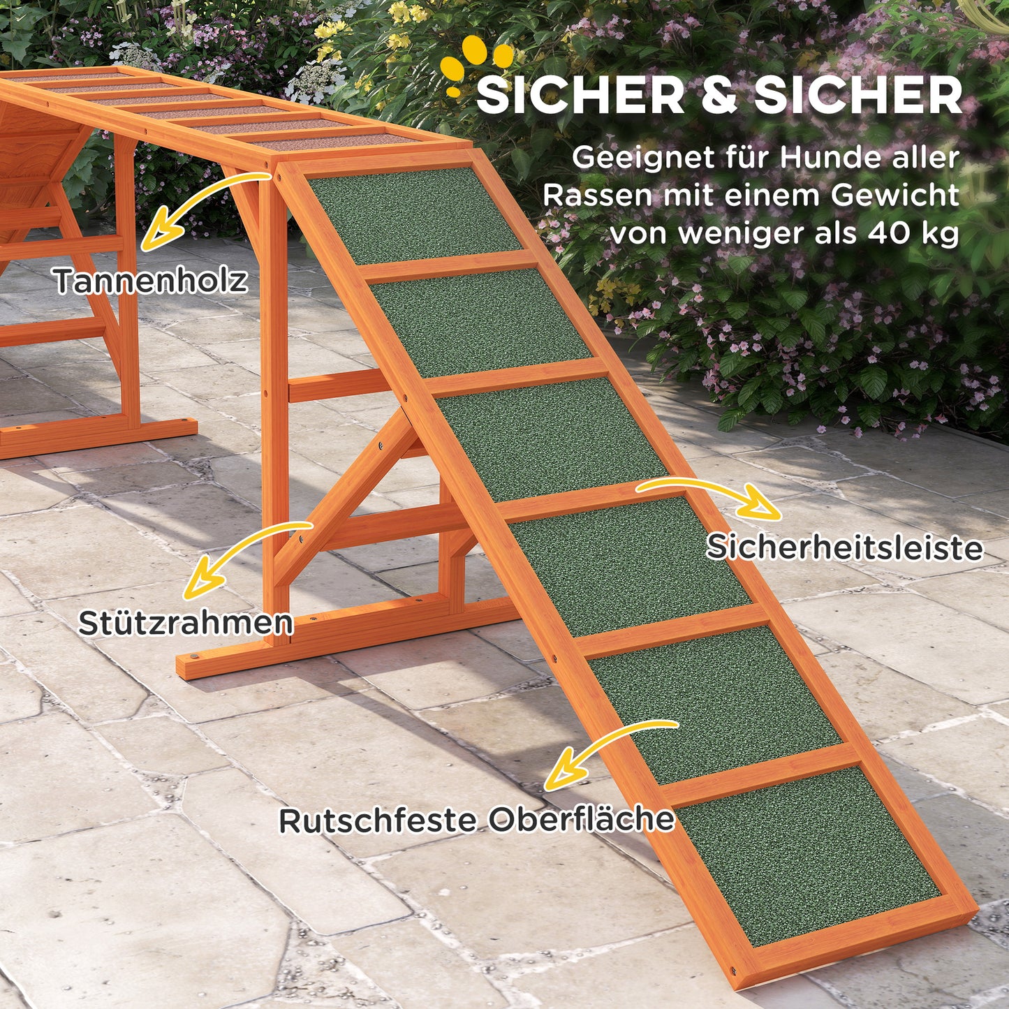 PawHut Agility Hunderampe, Parcours, rutschfest, wetterfest, Holz, 335 x 55 x 60 cm, Orange