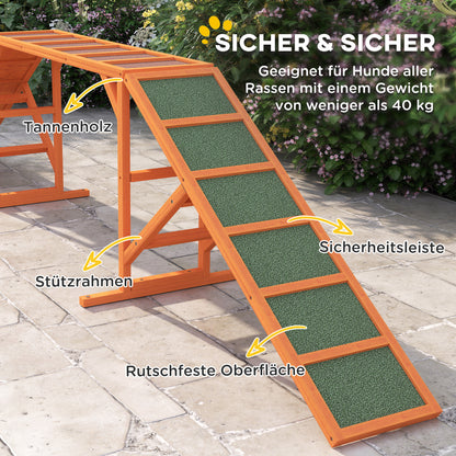 PawHut Agility Hunderampe, Parcours, rutschfest, wetterfest, Holz, 335 x 55 x 60 cm, Orange