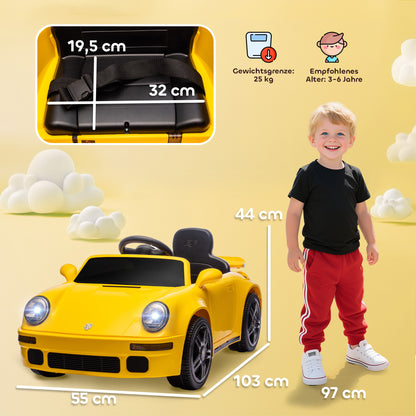 AIYAPLAY Kinder-Elektroauto, 12V Kinderauto mit Fernbedienung, sanfter Start, MP3-Player, LED-Lichter, Hupe, Energieanzeige, Gelb