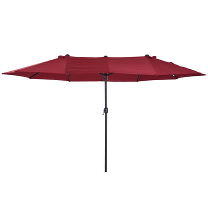 Outsunny Doppelsonnenschirm 455 x 270 cm Gartenschirm mit Handkurbel oval stabil Metallstange Marktschirm Doppelsonnenschirm Terrassenschirm Sonnenschutz für Strand Balkon Terrasse Garten Weinrot