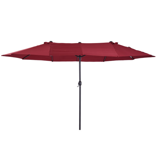 Outsunny Doppelsonnenschirm 455 x 270 cm Gartenschirm mit Handkurbel oval stabil Metallstange Marktschirm Doppelsonnenschirm Terrassenschirm Sonnenschutz für Strand Balkon Terrasse Garten Weinrot