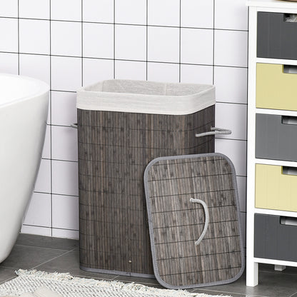 HOMCOM Wäschekorb mit Griffen und waschbarem Wäschesack, Rattan, Polyester, Baumwolle, Metall, 43L x 32B x 61H cm, Grau