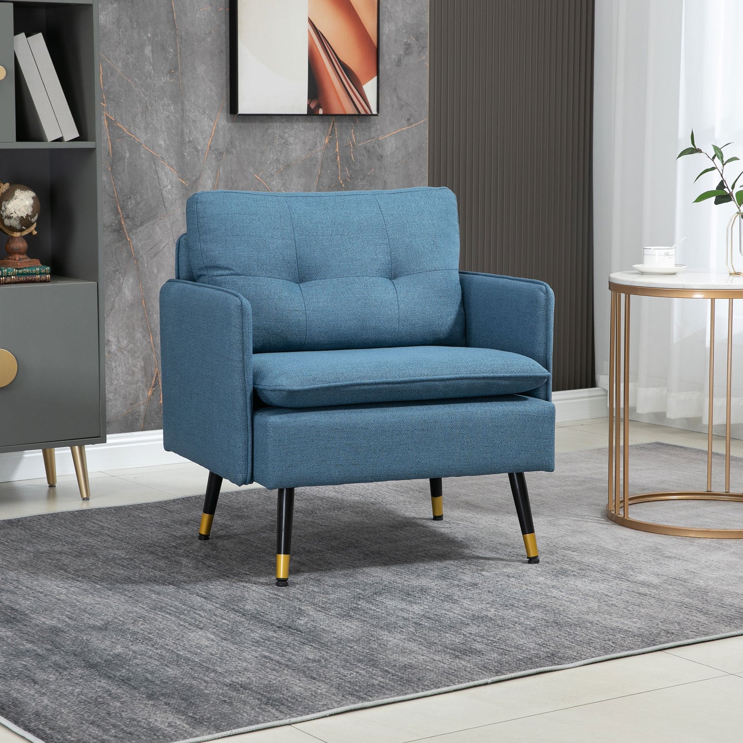 HOMCOM Akzentsessel mit Knopfheftung، Polstersessel، abnehmbare Polster، Schwarz + Gold + Blau