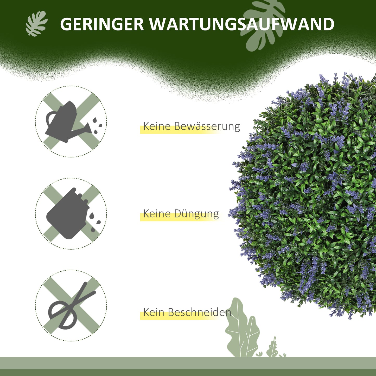 HOMCOM 2er-Set künstliche Pflanzen in Kugelform, UV-beständig, Kunstpflanzen für Indoor- und Outdoor-Bereich, 42 cm, Grün+Lila