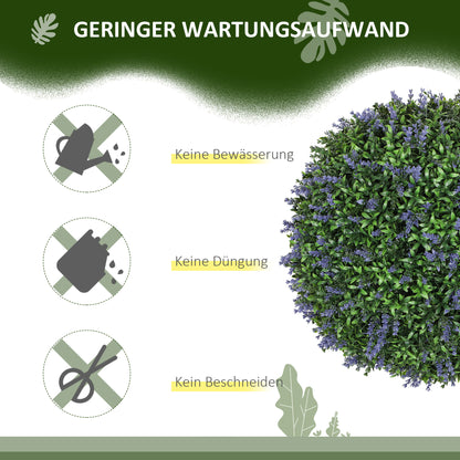 HOMCOM 2er-Set künstliche Pflanzen in Kugelform, UV-beständig, Kunstpflanzen für Indoor- und Outdoor-Bereich, 42 cm, Grün+Lila