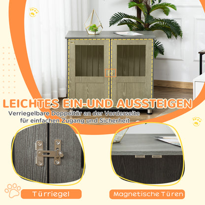 PawHut Hundebox, Haustierbox, Hundehütte mit Schloss, Magnettür, Hundehaus mit Fenster, für große Hunde, 85 x 55 x 75 cm, Grau