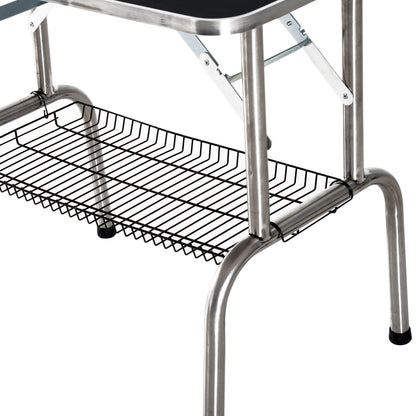 PawHut Trimmtisch Tierpflegetisch Schertisch mit Korb Hundepflegetisch klappbar Hundefriseurtisch Hunde Badetisch höhenverstellbar Edelstahl Schwarz