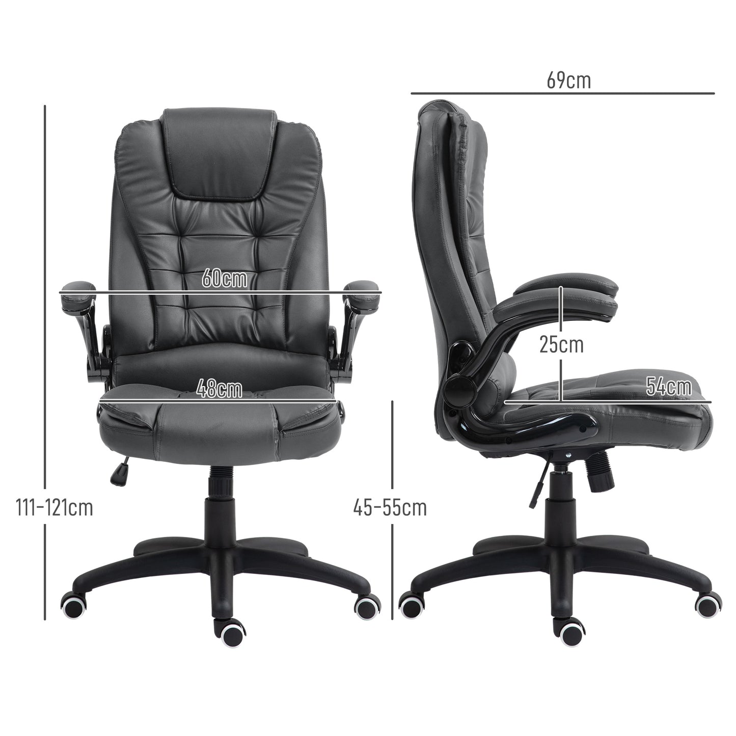 HOMCOM Ergonomischer Bürostuhl, klappbare Armlehnen, Neigefunktion, Dunkelgrau