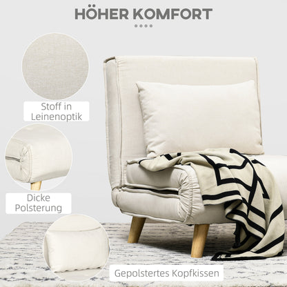 HOMCOM Schlafsessel, 6-stufig verstellbare Lehne, Leinenoptik, bis 120 kg, Creme