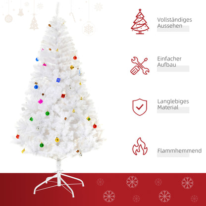 HOMCOM Künstlicher Weihnachtsbaum 180 cm künstlich Tannenbaum mit Kugeln, Glocken, Trommeln, Geschenkboxen, Christbaum mit 930 Spitzen, 12 Tannenzapfen Weihnachtsdeko inkl. Metallständer für drinnen