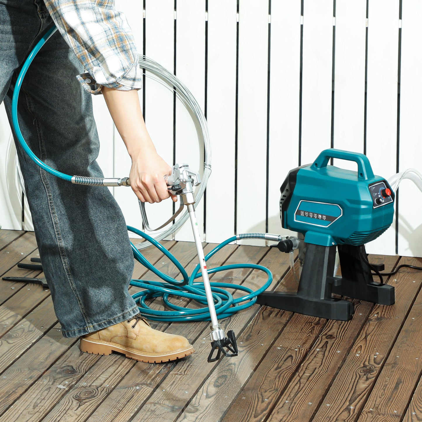 HOMCOM Farbsprühsystem, 700 W Lackierpistole Elektrisch, 200 bar Farbsprühgerät mit 1,5 L/min Durchfluss, 33 x 26 x 41 cm, Blau