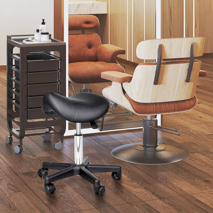 HOMCOM Rollhocker, sattelförmiger Sitz, höhenverstellbar, um 360° drehbar, Kunstleder, schwarz, 35 x 38 x 45-55 cm