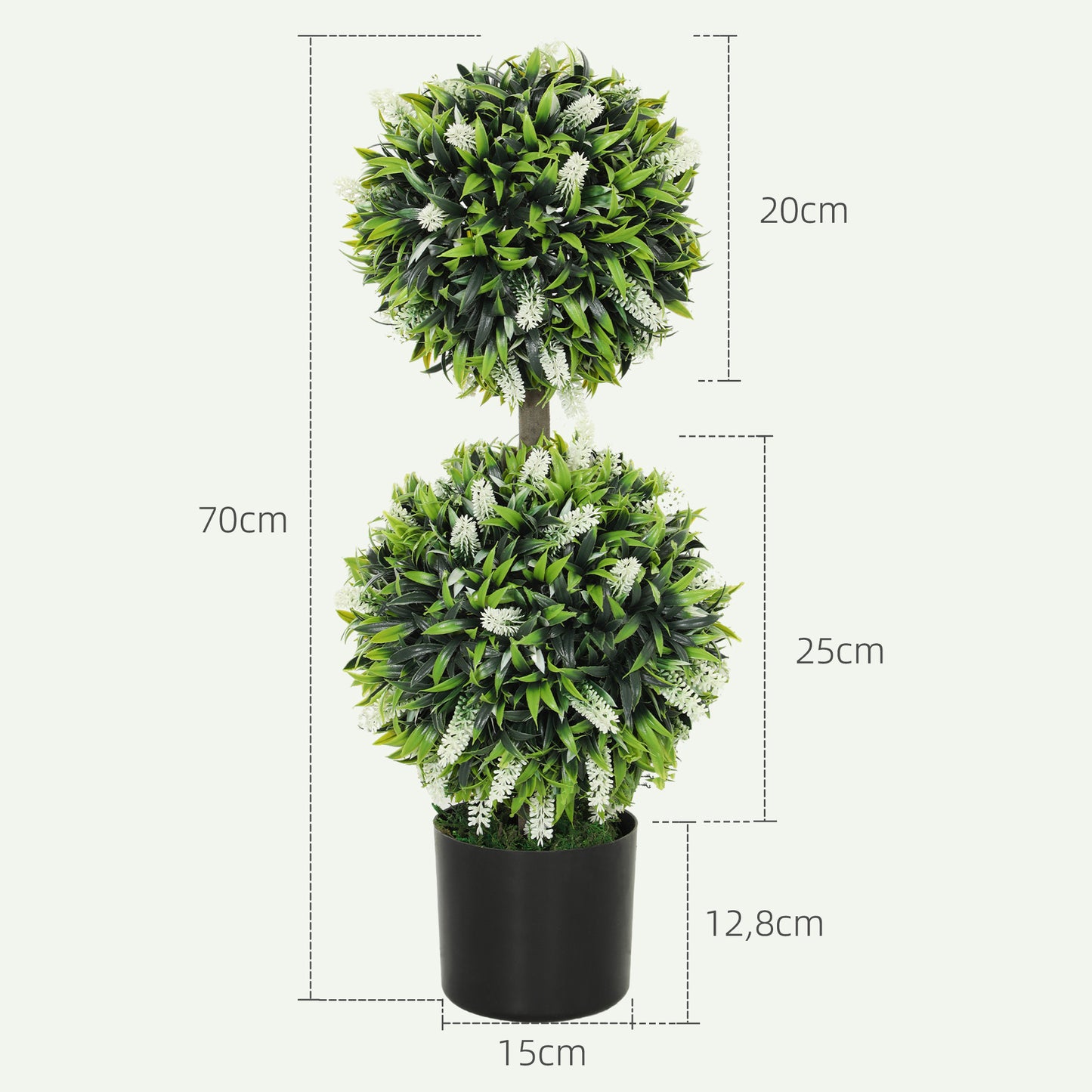 HOMCOM 2er-Set Künstliche Pflanzen, UV-beständige Kunstpflanze im Blumentopf, 70 cm Zimmerpflanze für Wohnzimmer, Garten