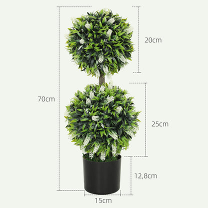 HOMCOM 2er-Set Künstliche Pflanzen, UV-beständige Kunstpflanze im Blumentopf, 70 cm Zimmerpflanze für Wohnzimmer, Garten