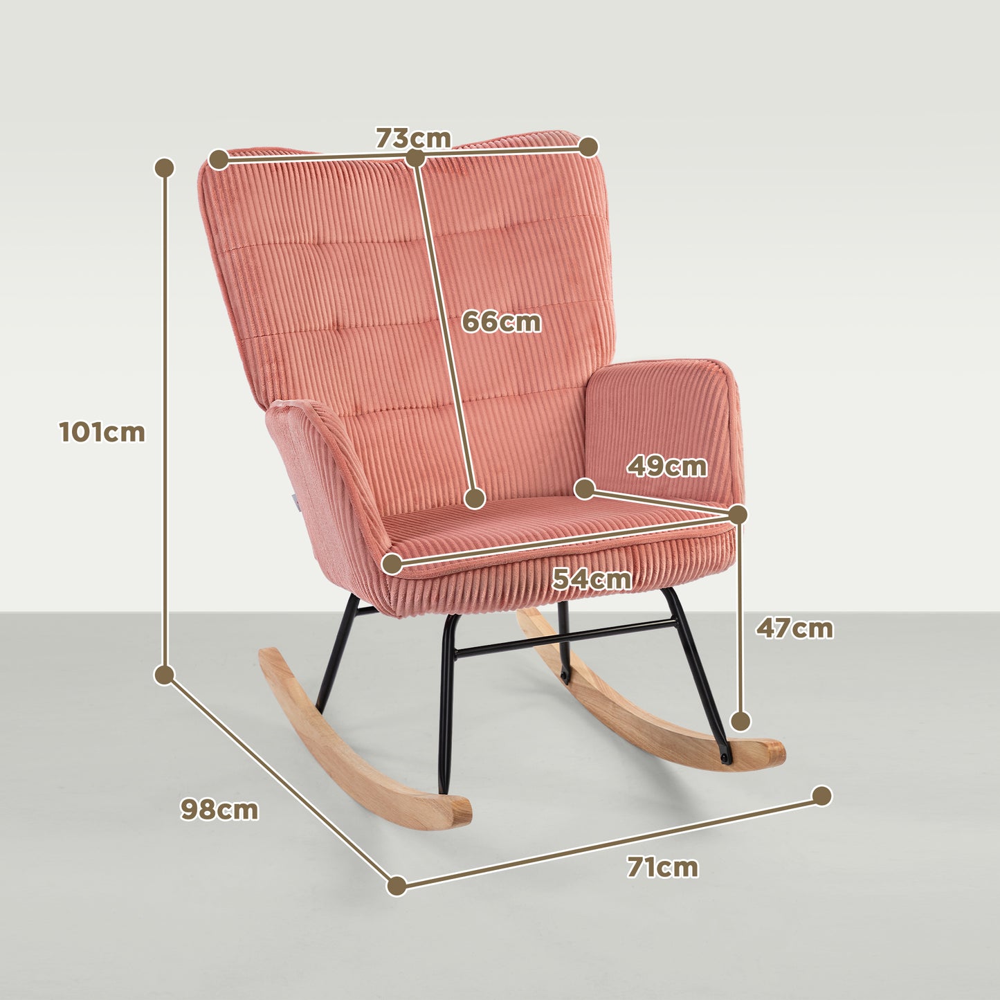 HOMCOM Schaukelstuhl, Relaxsessel, Schaukelsessel, belastbar bis 120 kg, Polyester, 98 x 71 x 101 cm, Rosa