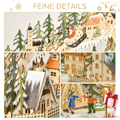 HOMCOM Adventskalender Weichnachtsdekoration Weihnachtsdeko, 24 Schubladen, LED-Lichter, 39 cm x 9 cm x 42 cm, Weiß + Grün