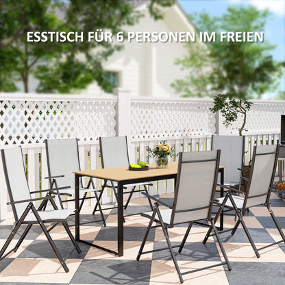 Outsunny Gartentisch für 6 Personen 160 x 80 cm Wetterfest Balkontisch mit Lamellen-Tischplatte, Buffettisch Outdoor Teak