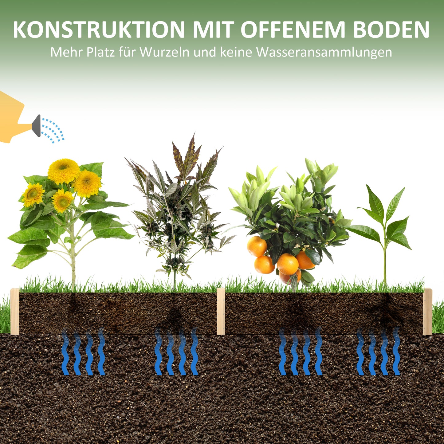 Outsunny Hochbeet, 2 Pflanzbereiche, Innenverkleidung aus Vlies, wetterbeständig, Massivholz, 244 cm x 61,5 cm x 27 cm