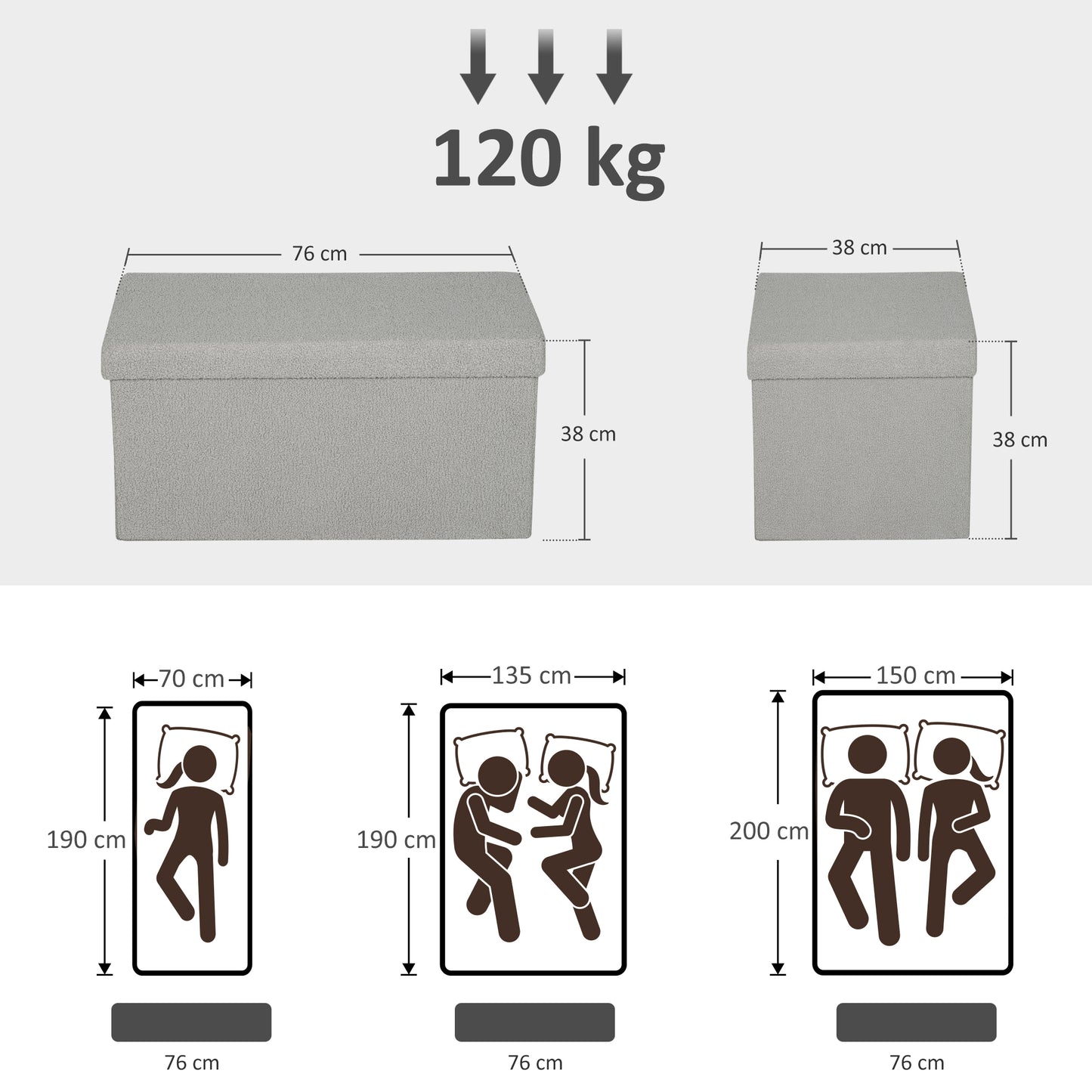 HOMCOM Aufbewahrungshocker, Polsterbank mit Stauraum und Deckel für Wohnzimmer, Schlafzimmer, Flur, Hellgrau