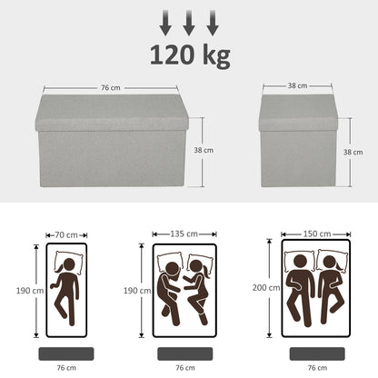 HOMCOM Aufbewahrungshocker, Polsterbank mit Stauraum und Deckel für Wohnzimmer, Schlafzimmer, Flur, Hellgrau