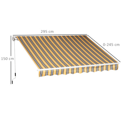 Outsunny Markise Gelenkarmmarkise Sonnenschutz Handkurbel Balkon Alu Gelb Grau 2,95 x 2,45 m