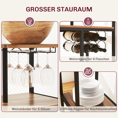 HOMCOM 3-teiliges Bartisch-Set, 1 Bartisch, 2 Stühle, mit Weinregal, Glashalter, Offene Regale, Fußstützen, Braun