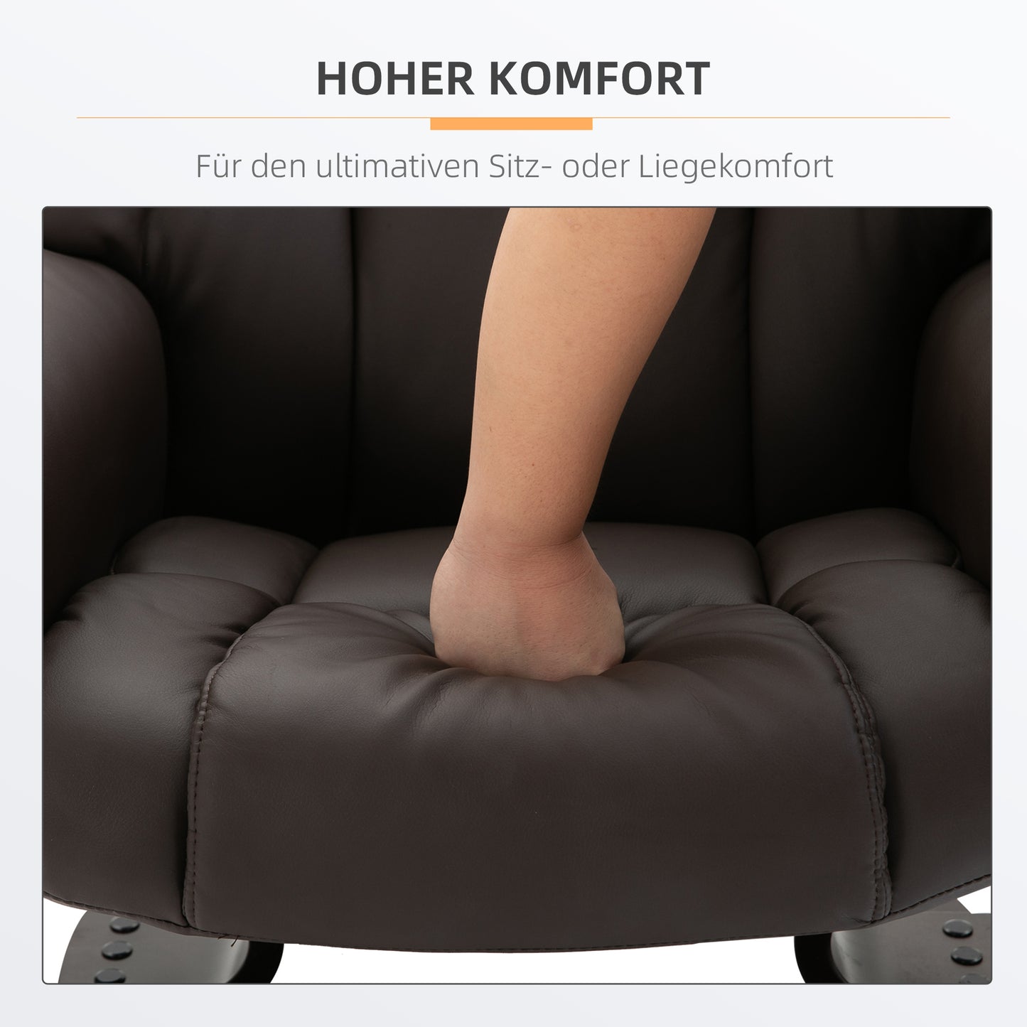 HOMCOM Relaxsessel mit Hocker, 360°drehbarer Fernsehsessel mit Massage, Liegefunktion, Massagesessel mit Seitentasche, Liegesessel, Kunstleder für Wohnzimmer Braun