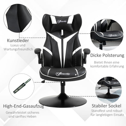 Vinsetto Gaming Stuhl ergonomischer Computerstuhl mit Wippfunktion Drehstuhl höhenverstellbar Stahl Schwarz+Weiß 67 x 70 x 106-112 cm