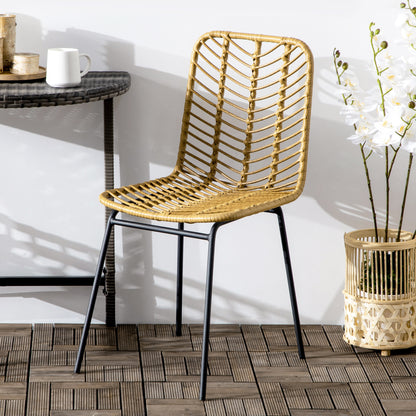 HOMCOM 2er-Set Esszimmerstühle im Boho-Stil, Akzentstuhl, PE-Rattan, 44 cm x 58 cm x 85 cm, Natur + Gelb