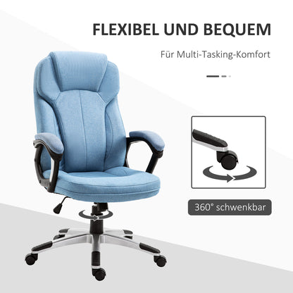 Vinsetto Bürostuhl Computerstuhl Drehstuhl höhenverstellbar Wippfunktion mit Kopfstütze und gepolsterte Armlehnen Ergonomisch Hellblau Leinen 66 x 75 x 110–120 cm