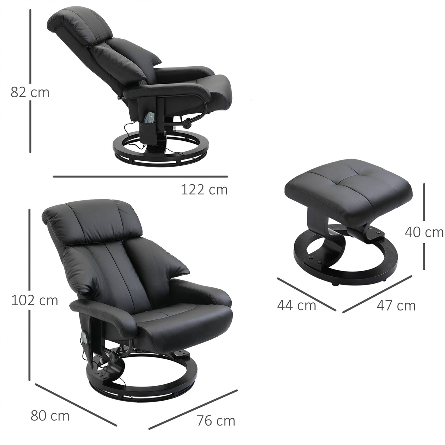 HOMCOM Massagesessel mit Fußhocker, 10 Vibrationspunkte, 145° verstellbare Rückenlehne, Schwarz